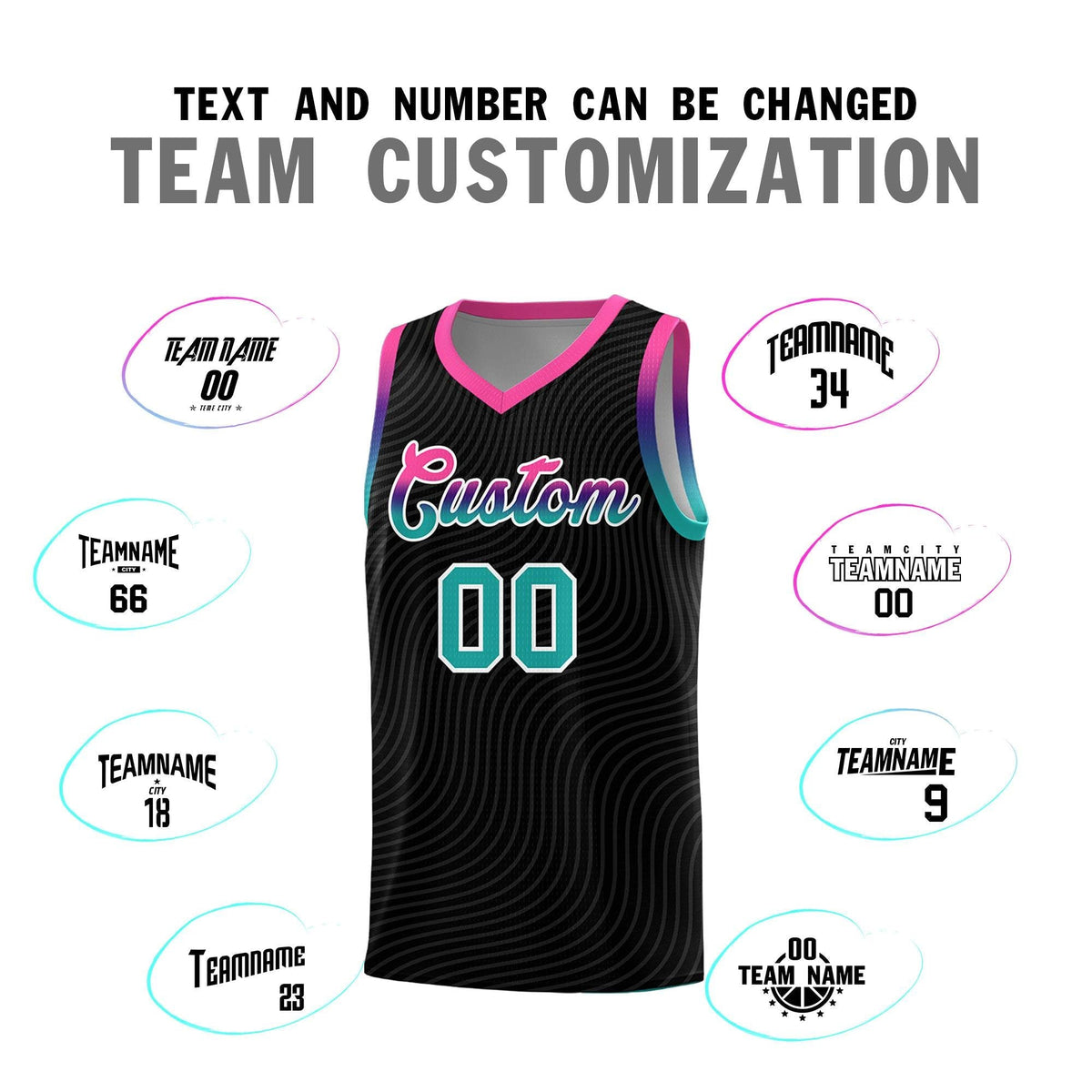 Custom Black Pink Wave Pattern Sports Uniform Basketball Kits