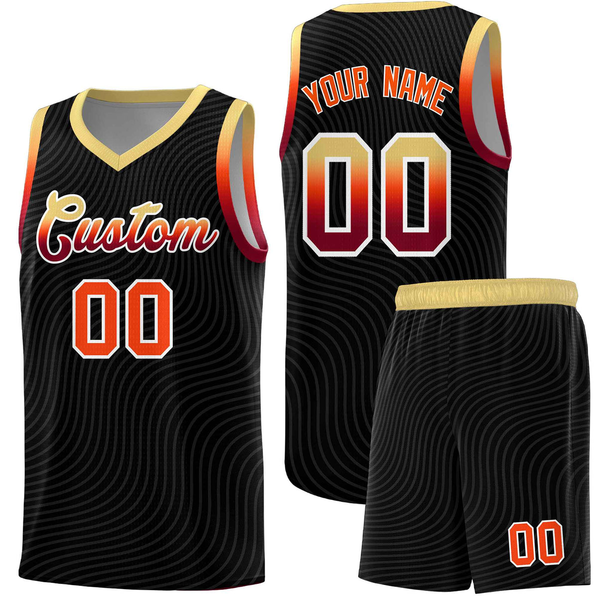 Custom Black Khaki Wave Pattern Sports Uniform Basketball Kits