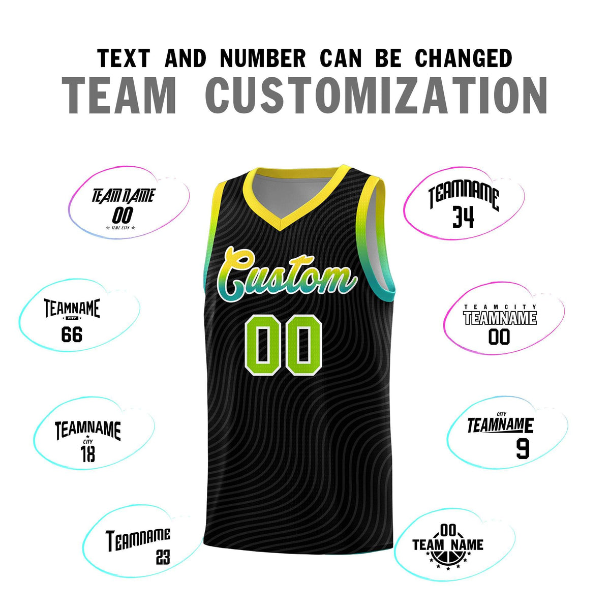 Custom Black Gold Wave Pattern Sports Uniform Basketball Kits