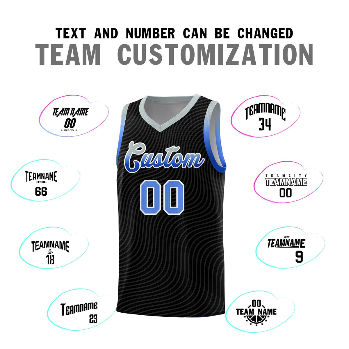Custom Black Gray Wave Pattern Sports Uniform Basketball Kits