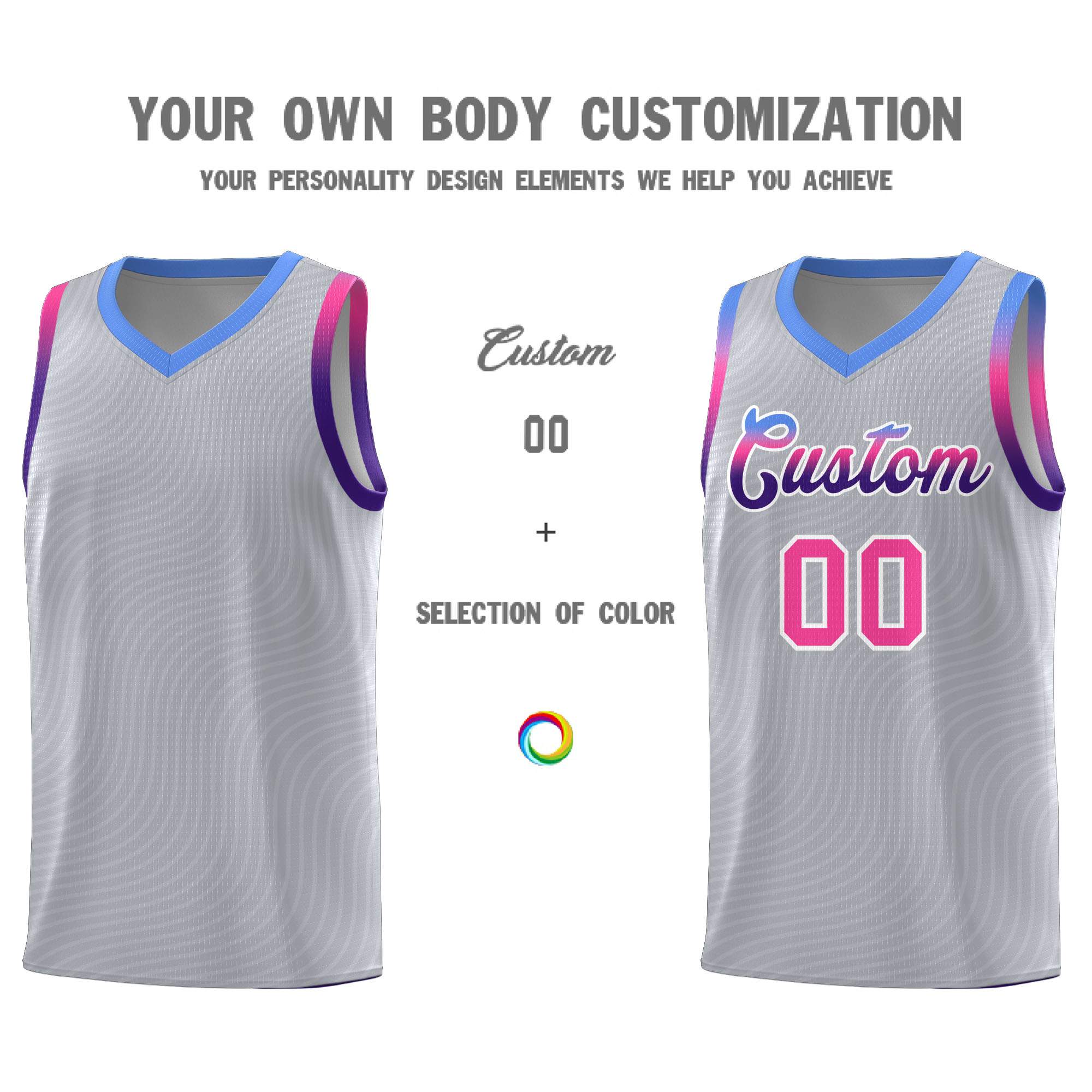 Custom Gray Light Blue Wave Pattern Sports Uniform Basketball Kits