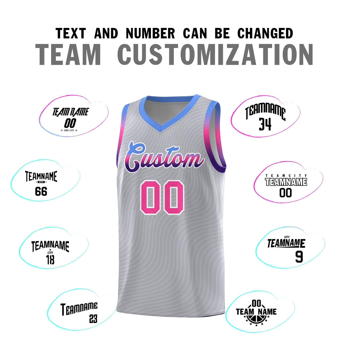 Custom Gray Light Blue Wave Pattern Sports Uniform Basketball Kits