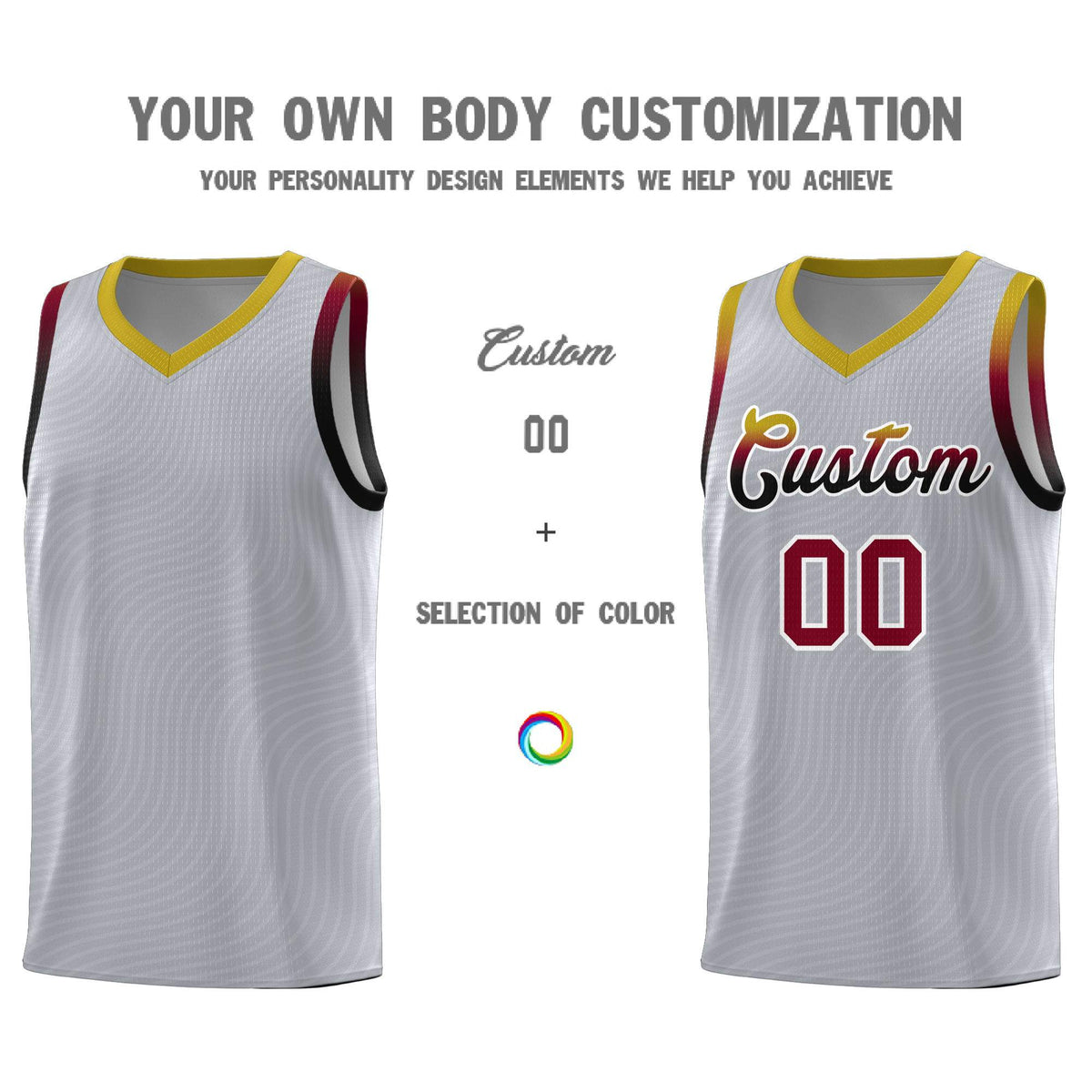 Custom Gray Old Gold Wave Pattern Sports Uniform Basketball Kits