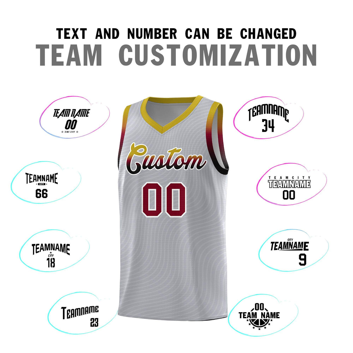Custom Gray Old Gold Wave Pattern Sports Uniform Basketball Kits