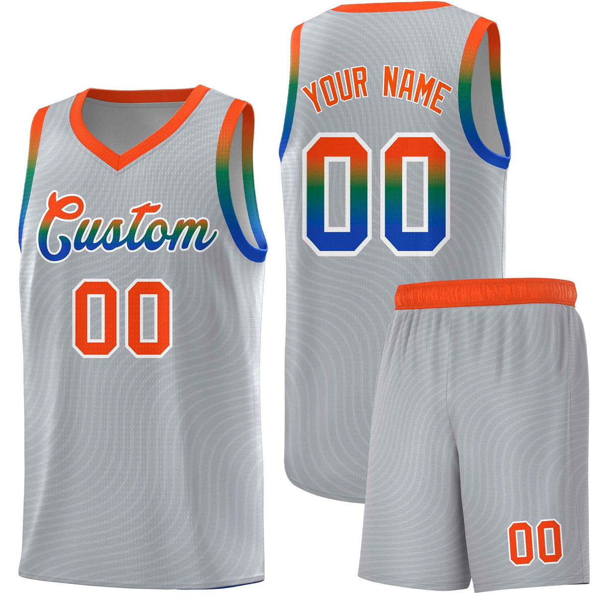 Custom Gray Orange Wave Pattern Sports Uniform Basketball Kits