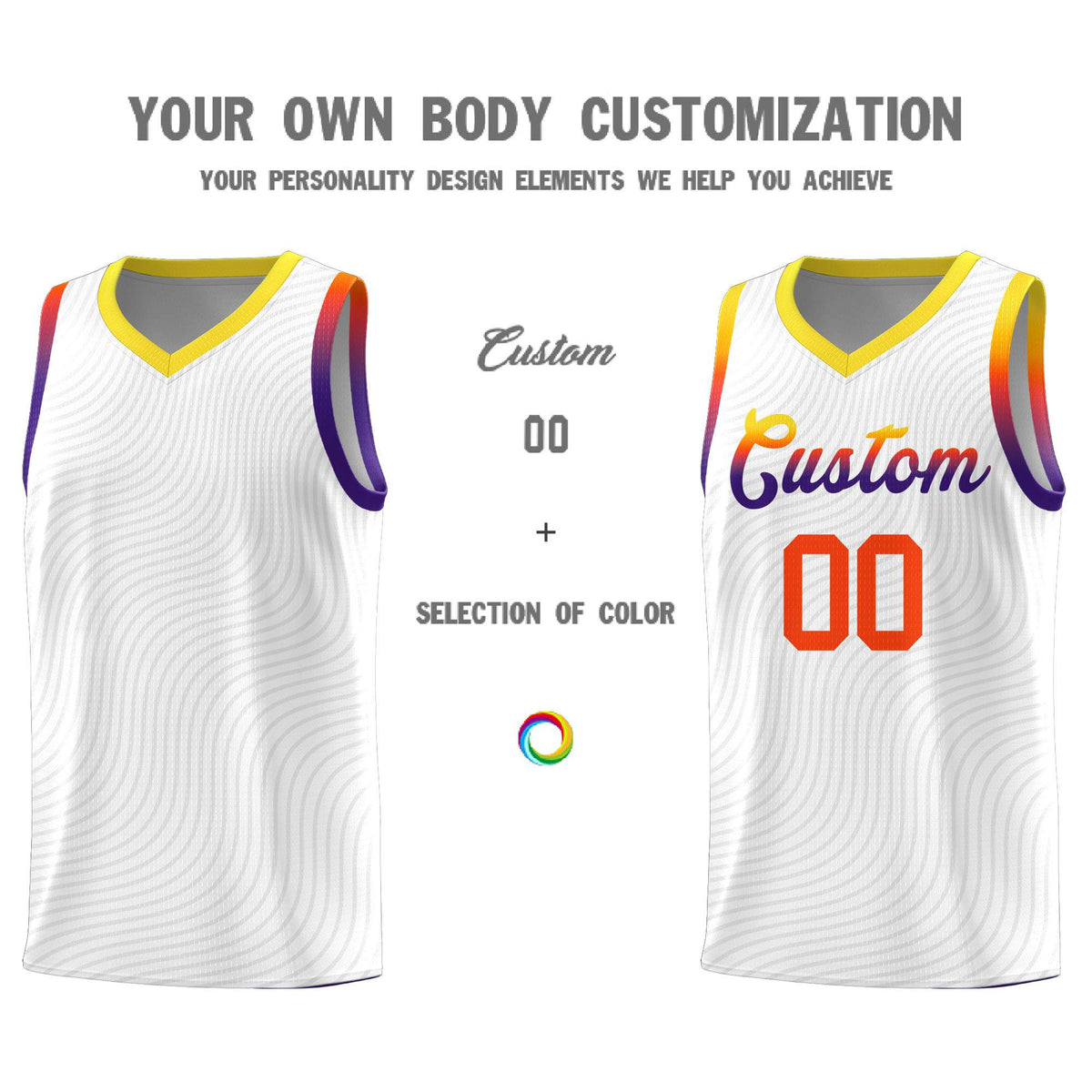 Custom White Gold Wave Pattern Sports Uniform Basketball Kits