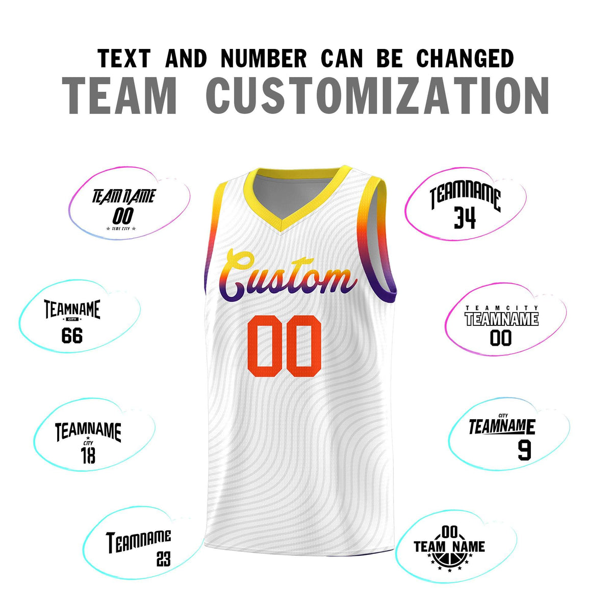 Custom White Gold Wave Pattern Sports Uniform Basketball Kits
