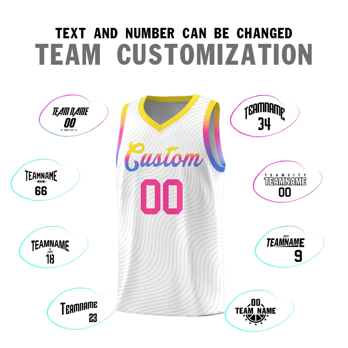 Custom White Gold Wave Pattern Sports Uniform Basketball Kits