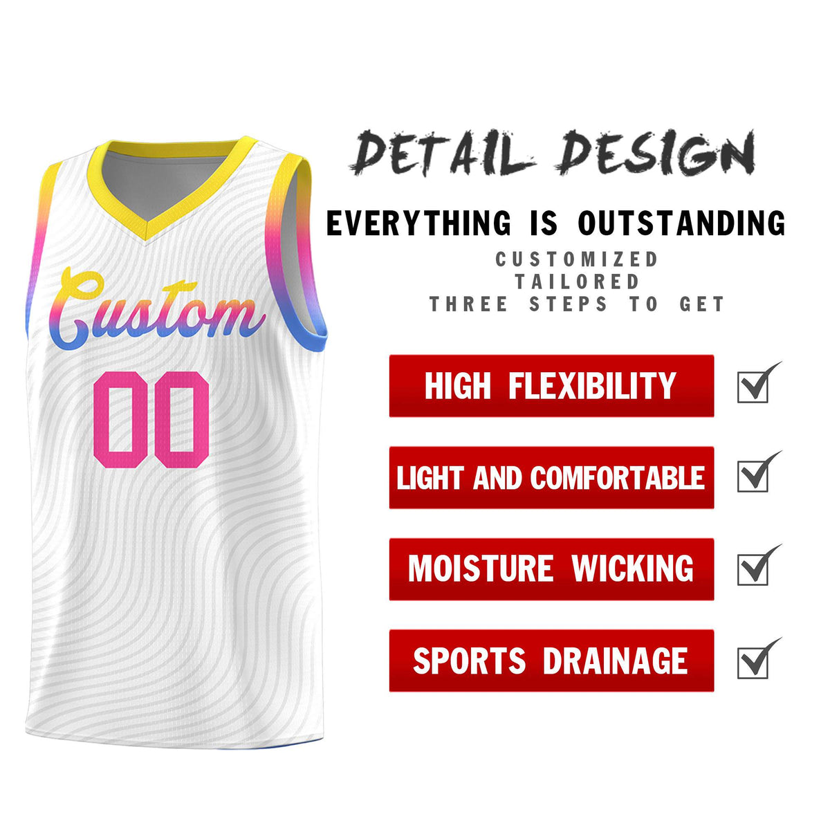 Custom White Gold Wave Pattern Sports Uniform Basketball Kits