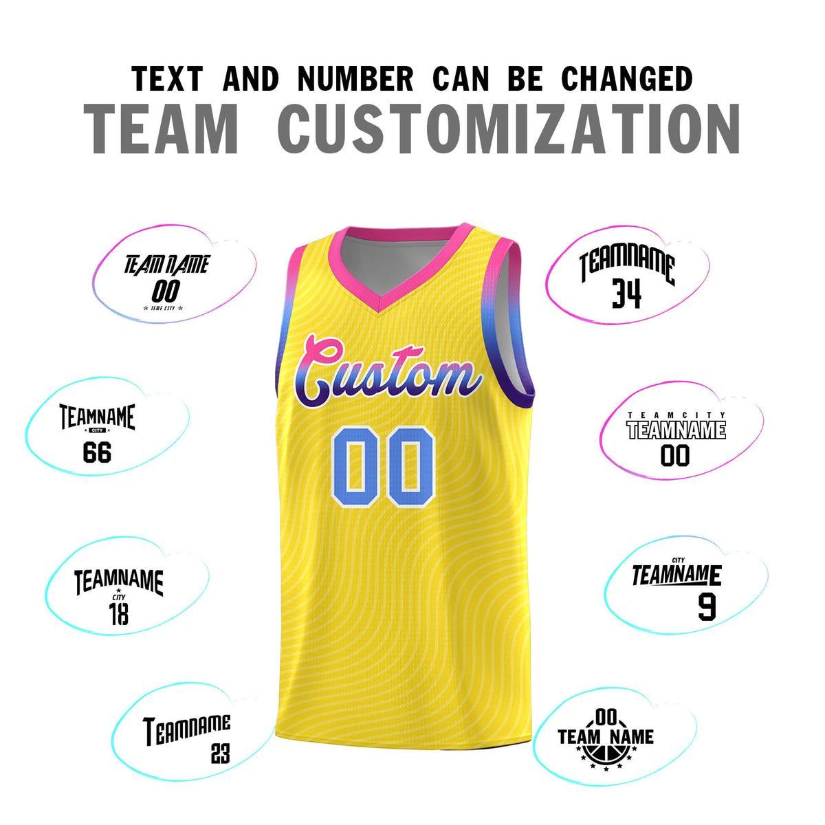 Custom Gold Pink Wave Pattern Sports Uniform Basketball Kits