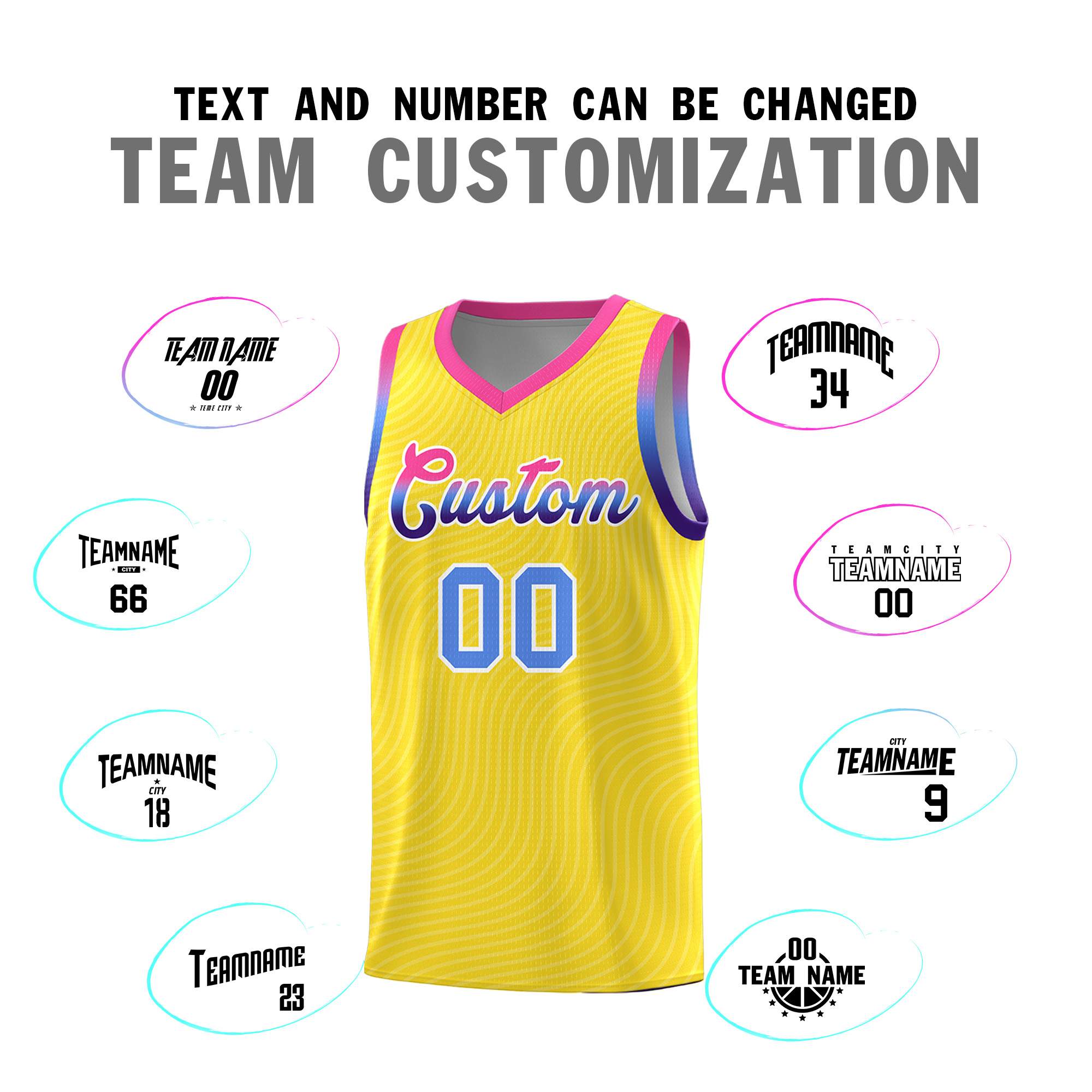Custom Gold Pink Wave Pattern Sports Uniform Basketball Kits