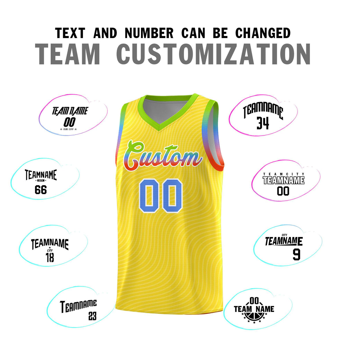 Custom Gold Neon Green Wave Pattern Sports Uniform Basketball Kits