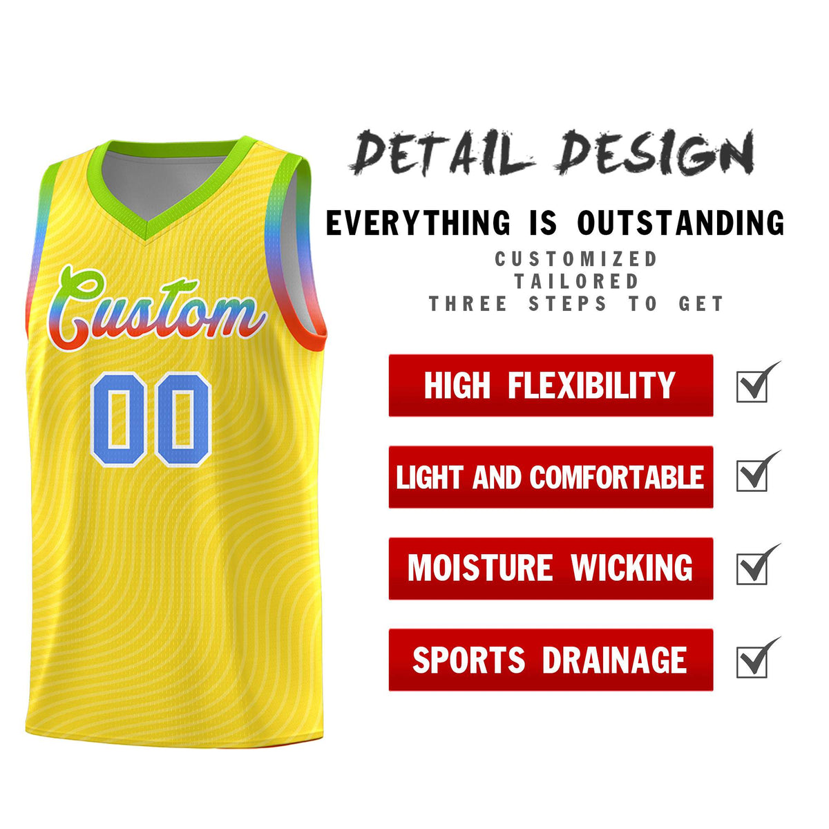 Custom Gold Neon Green Wave Pattern Sports Uniform Basketball Kits