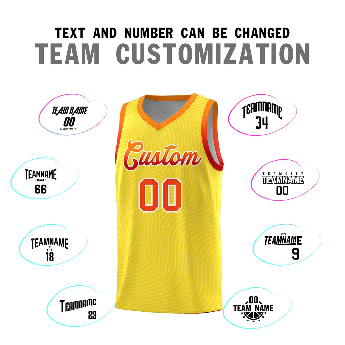 Custom Gold Orange Wave Pattern Sports Uniform Basketball Kits