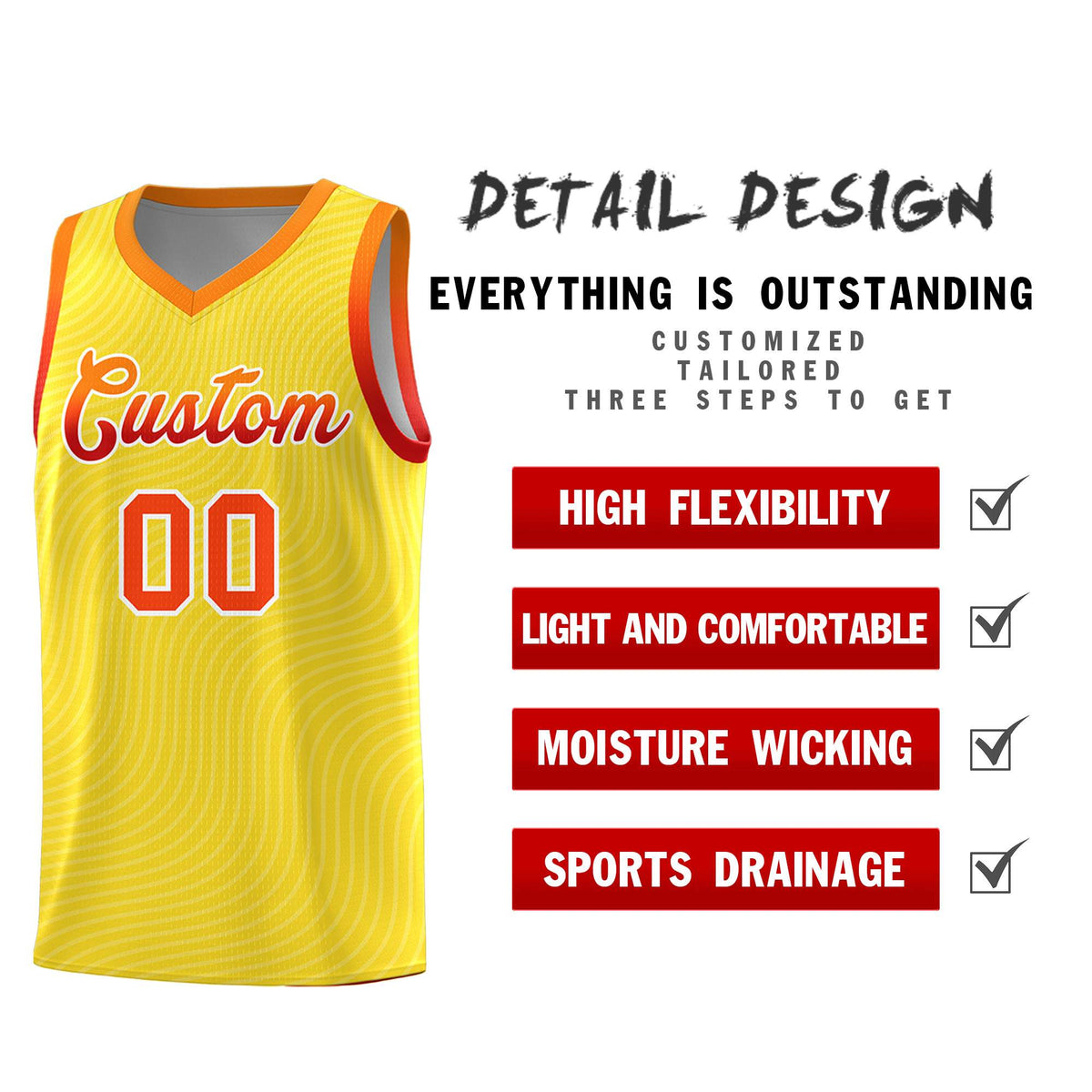 Custom Gold Orange Wave Pattern Sports Uniform Basketball Kits