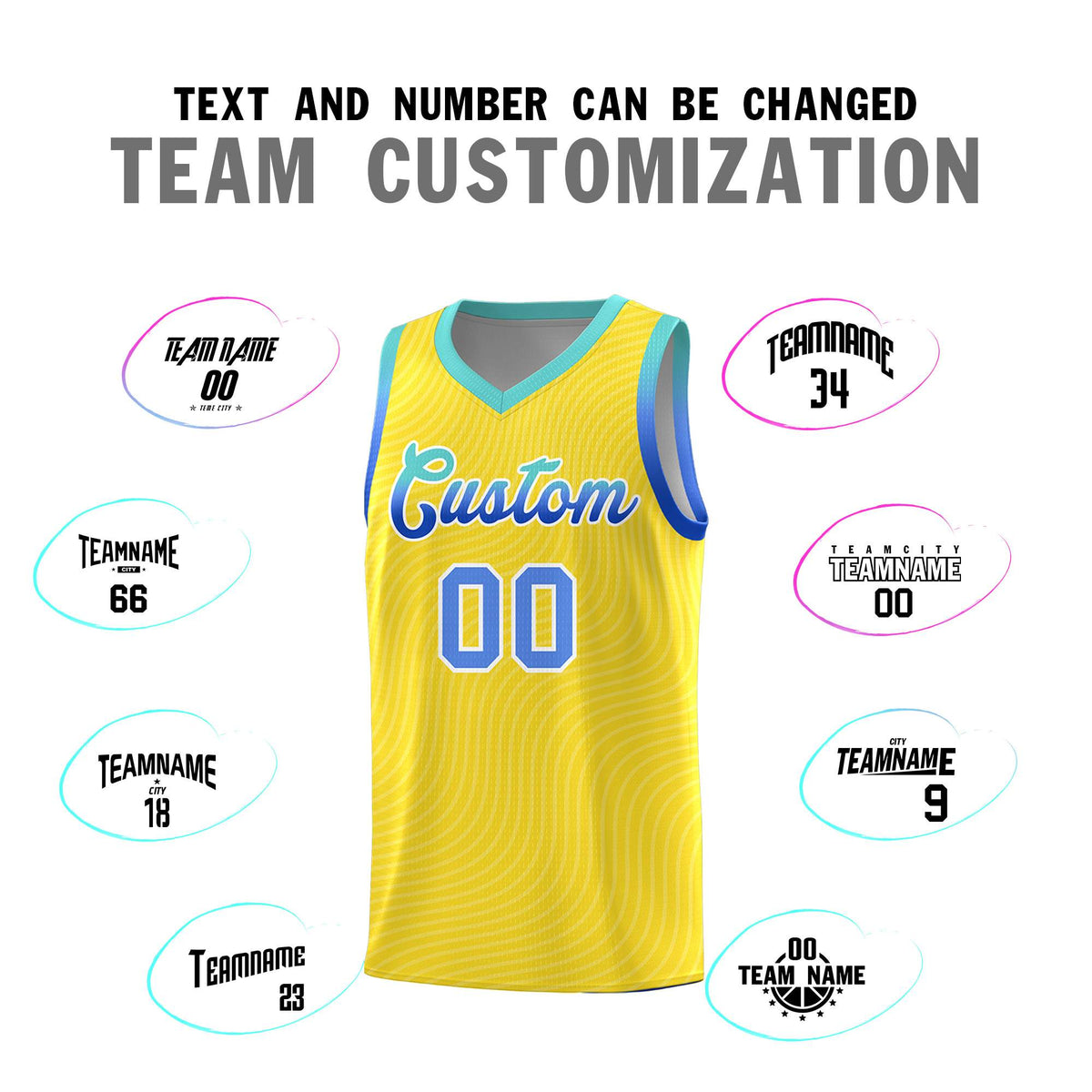 Custom Gold Bright Green Wave Pattern Sports Uniform Basketball Kits