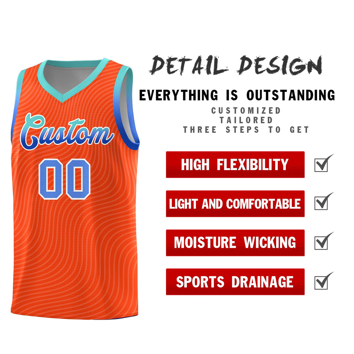 Custom Orange Bright Green Wave Pattern Sports Uniform Basketball Kits
