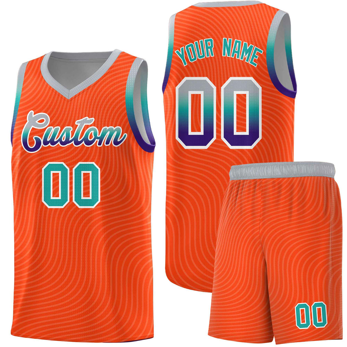 Custom Orange Gray Wave Pattern Sports Uniform Basketball Kits
