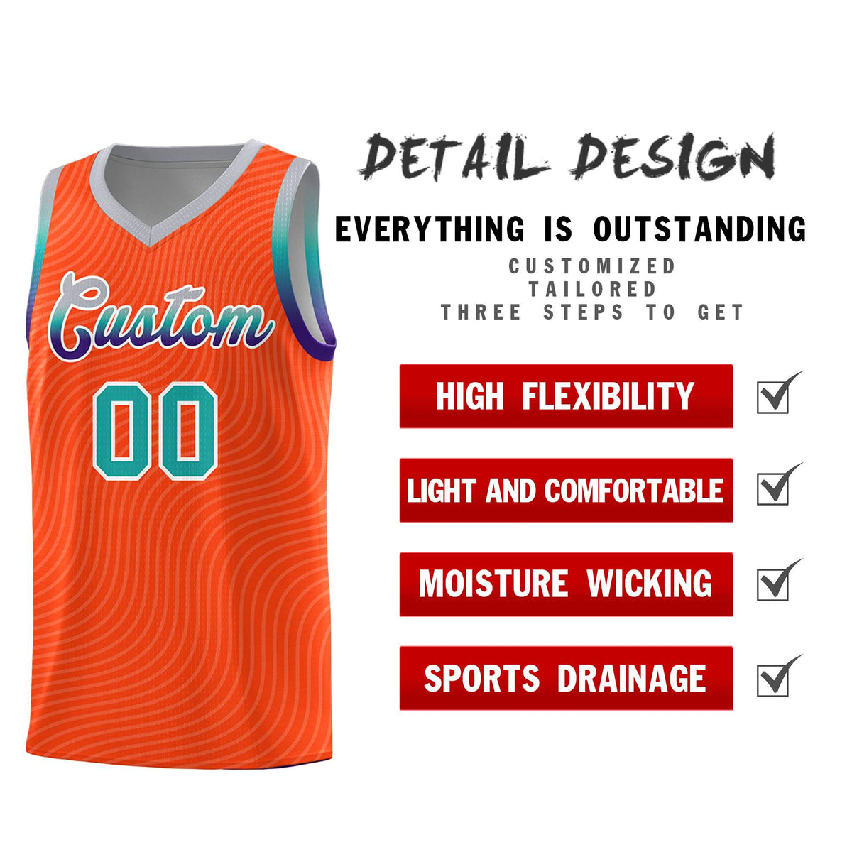 Custom Orange Gray Wave Pattern Sports Uniform Basketball Kits