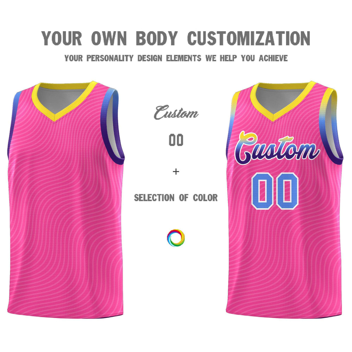 Custom Pink Gold Wave Pattern Sports Uniform Basketball Kits
