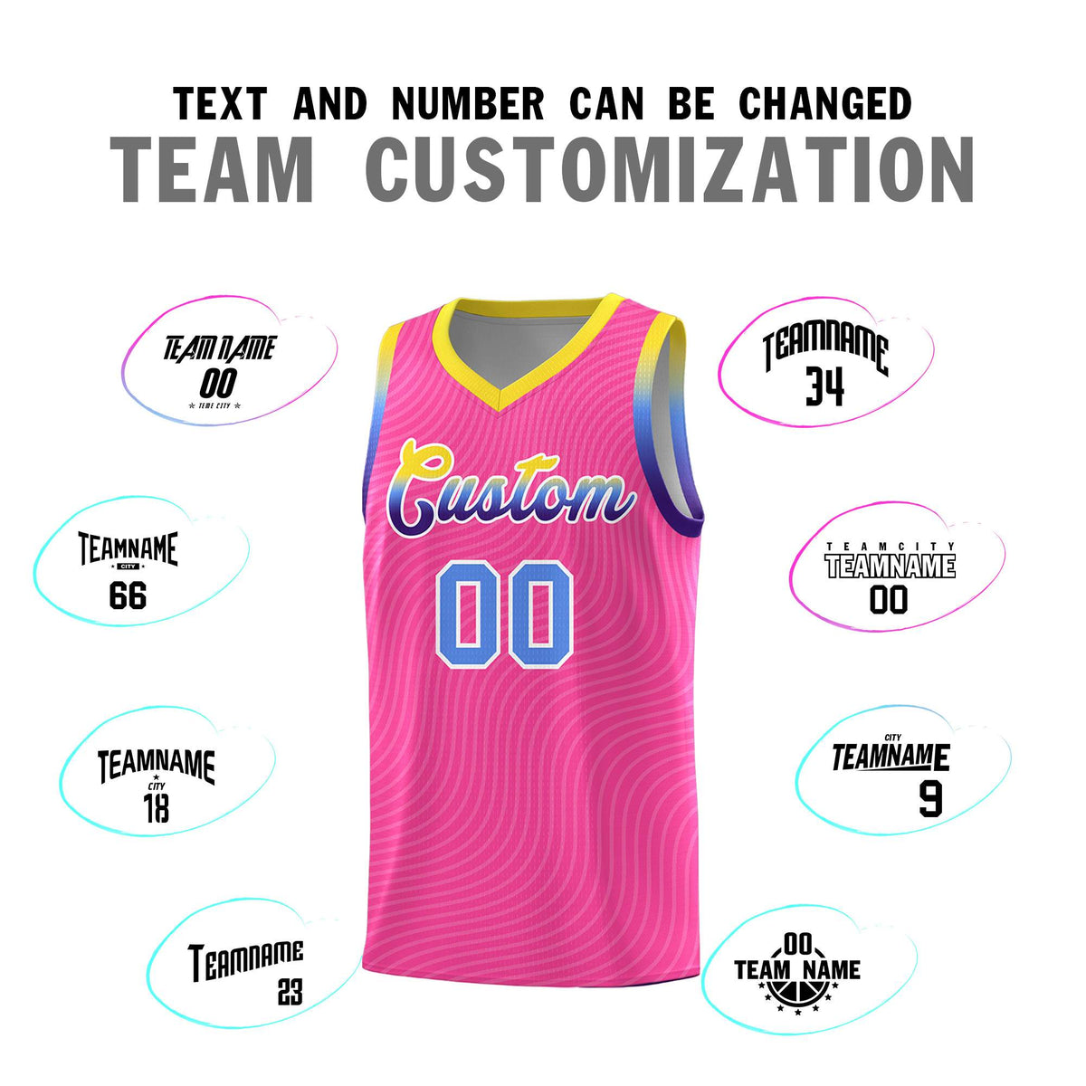 Custom Pink Gold Wave Pattern Sports Uniform Basketball Kits