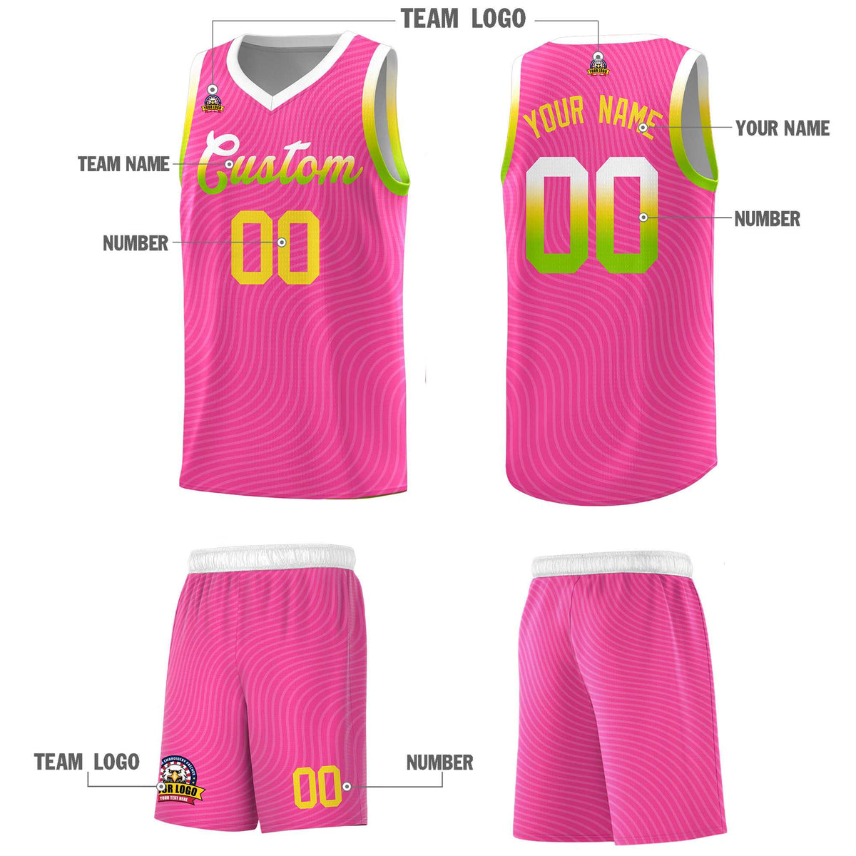 Custom Pink White Wave Pattern Sports Uniform Basketball Kits