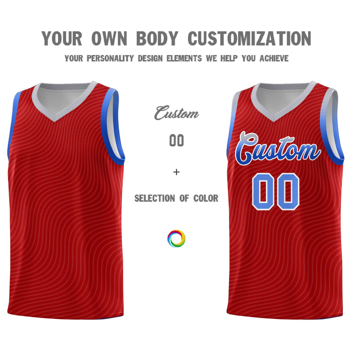 Custom Red Gray Wave Pattern Sports Uniform Basketball Kits