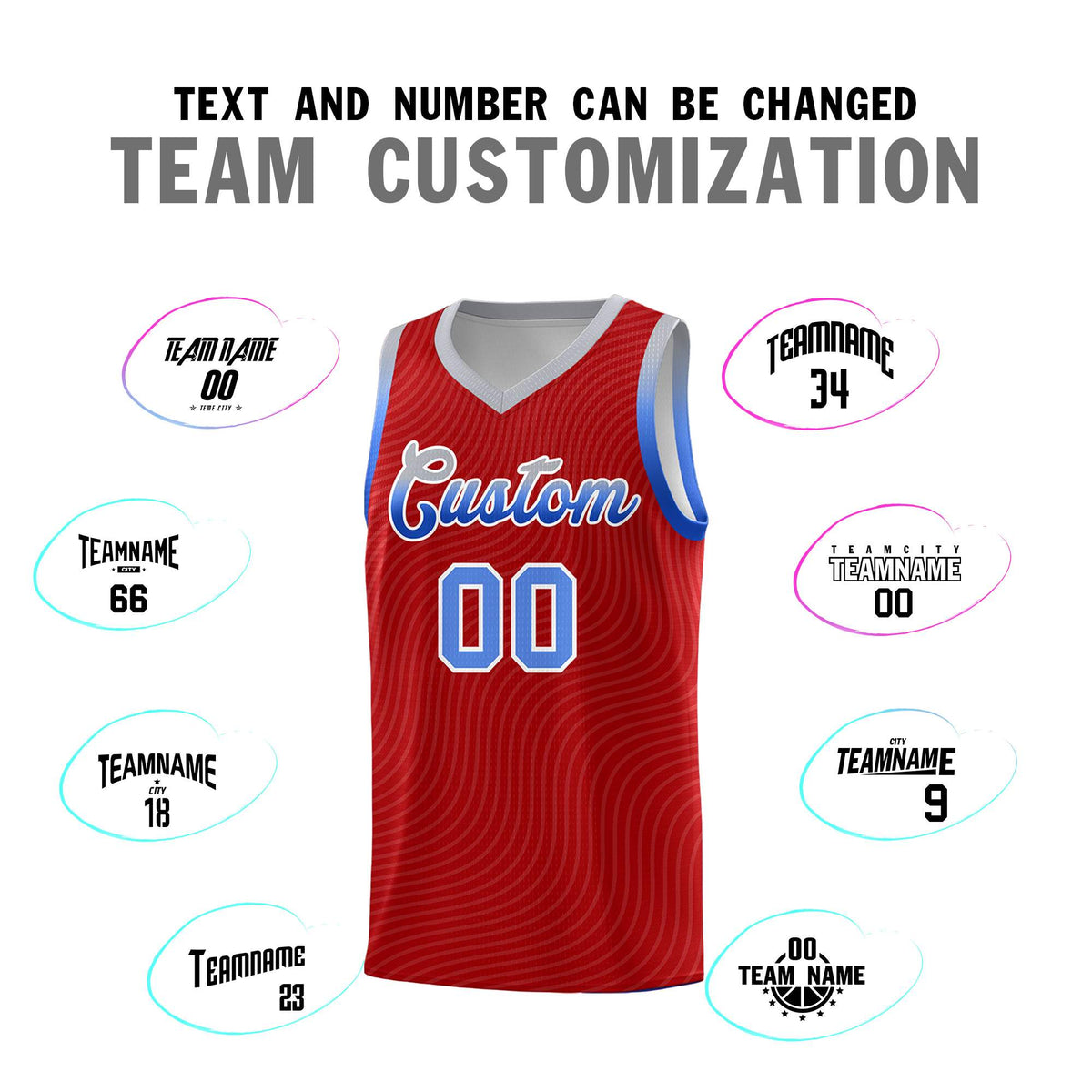 Custom Red Gray Wave Pattern Sports Uniform Basketball Kits