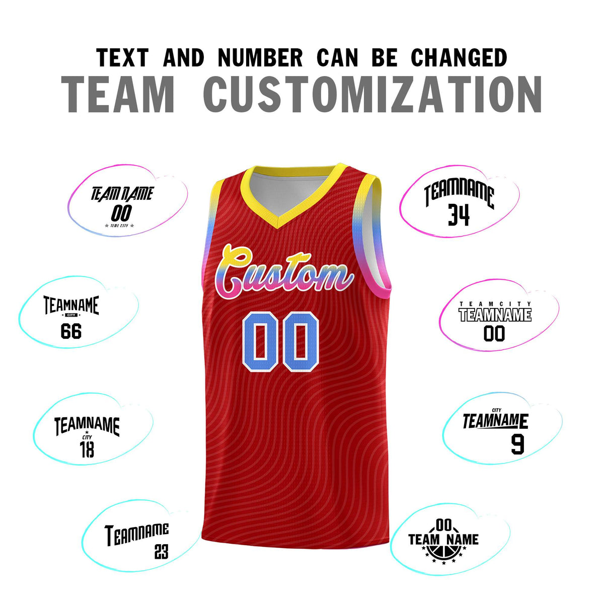 Custom Red Gold Wave Pattern Sports Uniform Basketball Kits