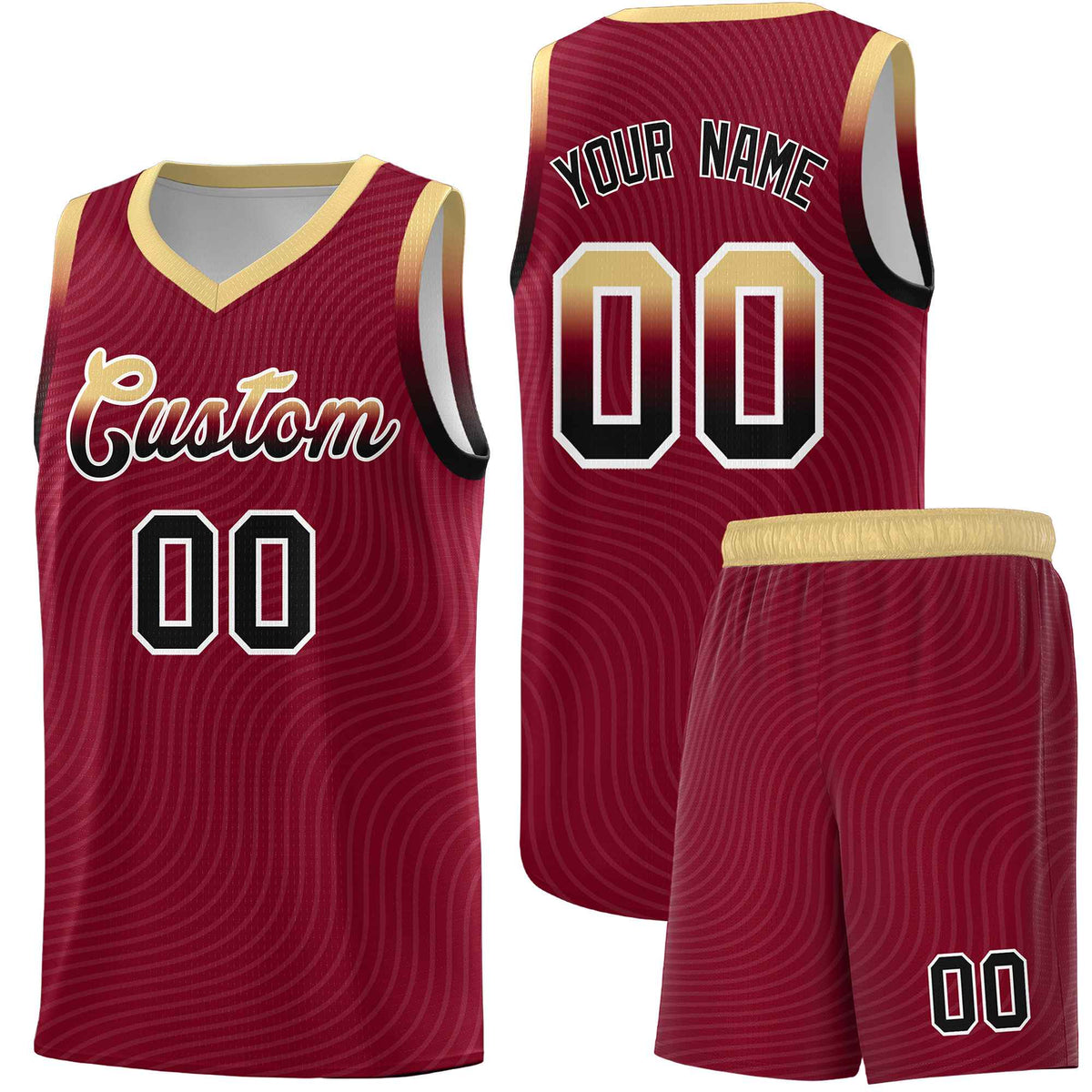 Custom Crimson Khaki Wave Pattern Sports Uniform Basketball Kits