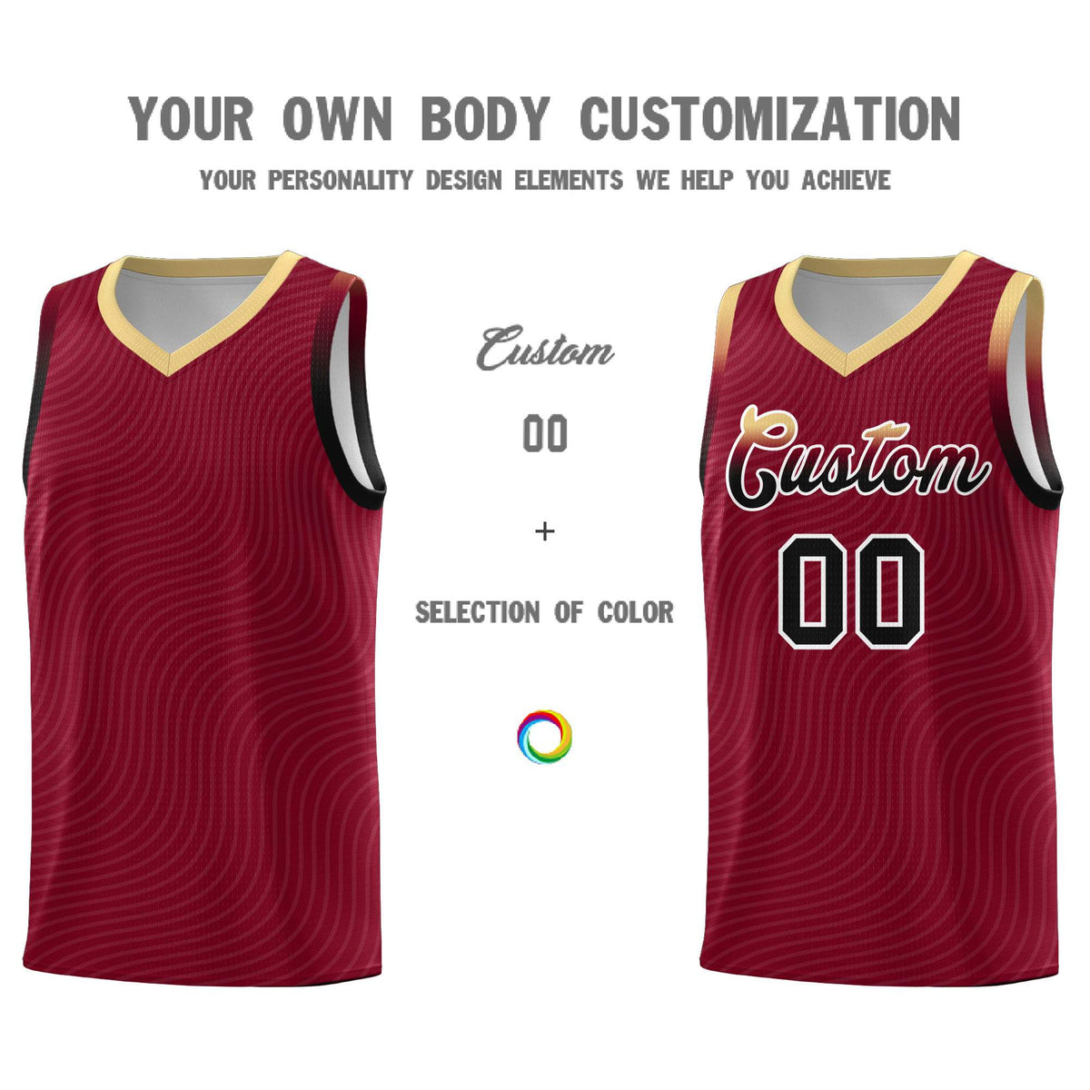Custom Crimson Khaki Wave Pattern Sports Uniform Basketball Kits