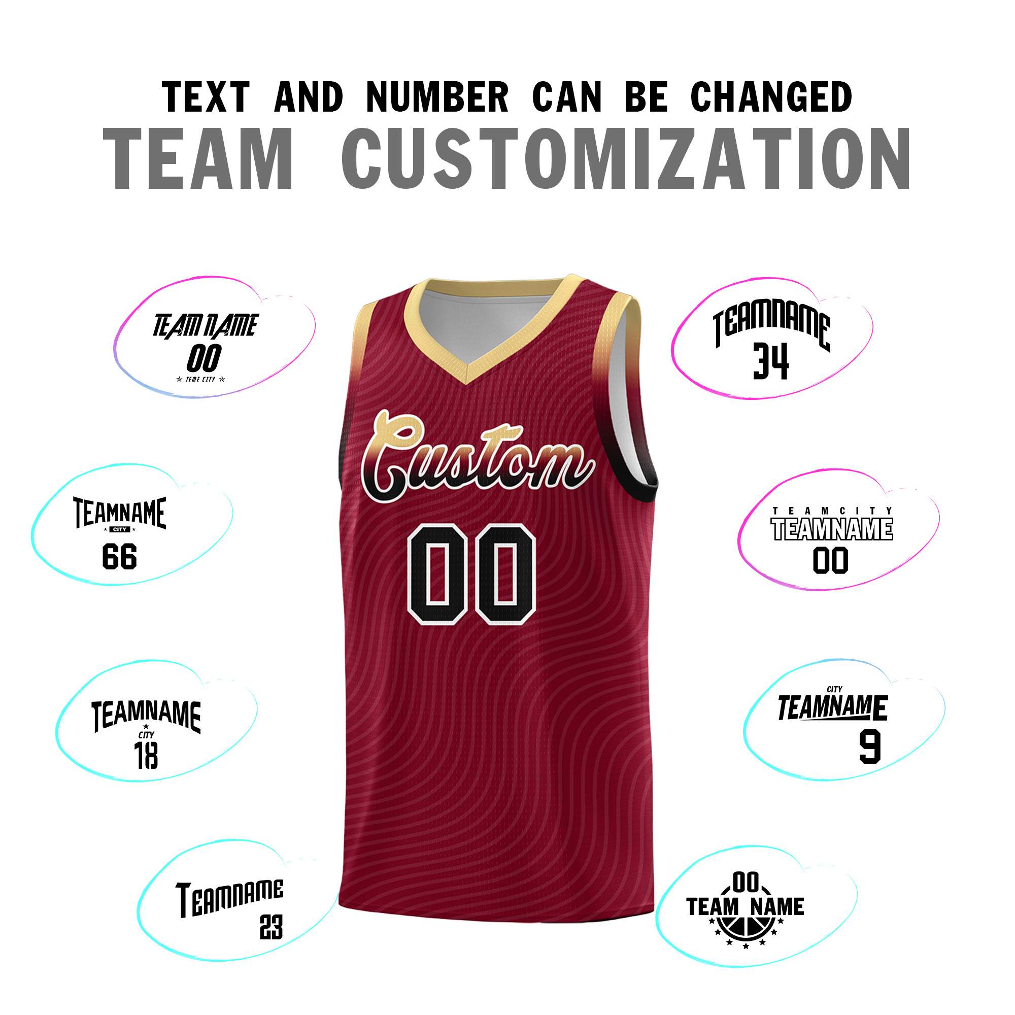 Custom Crimson Khaki Wave Pattern Sports Uniform Basketball Kits