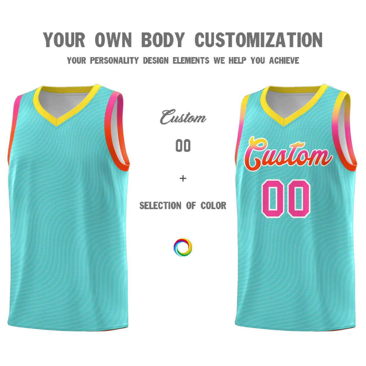 Custom Bright Green Gold Wave Pattern Sports Uniform Basketball Kits