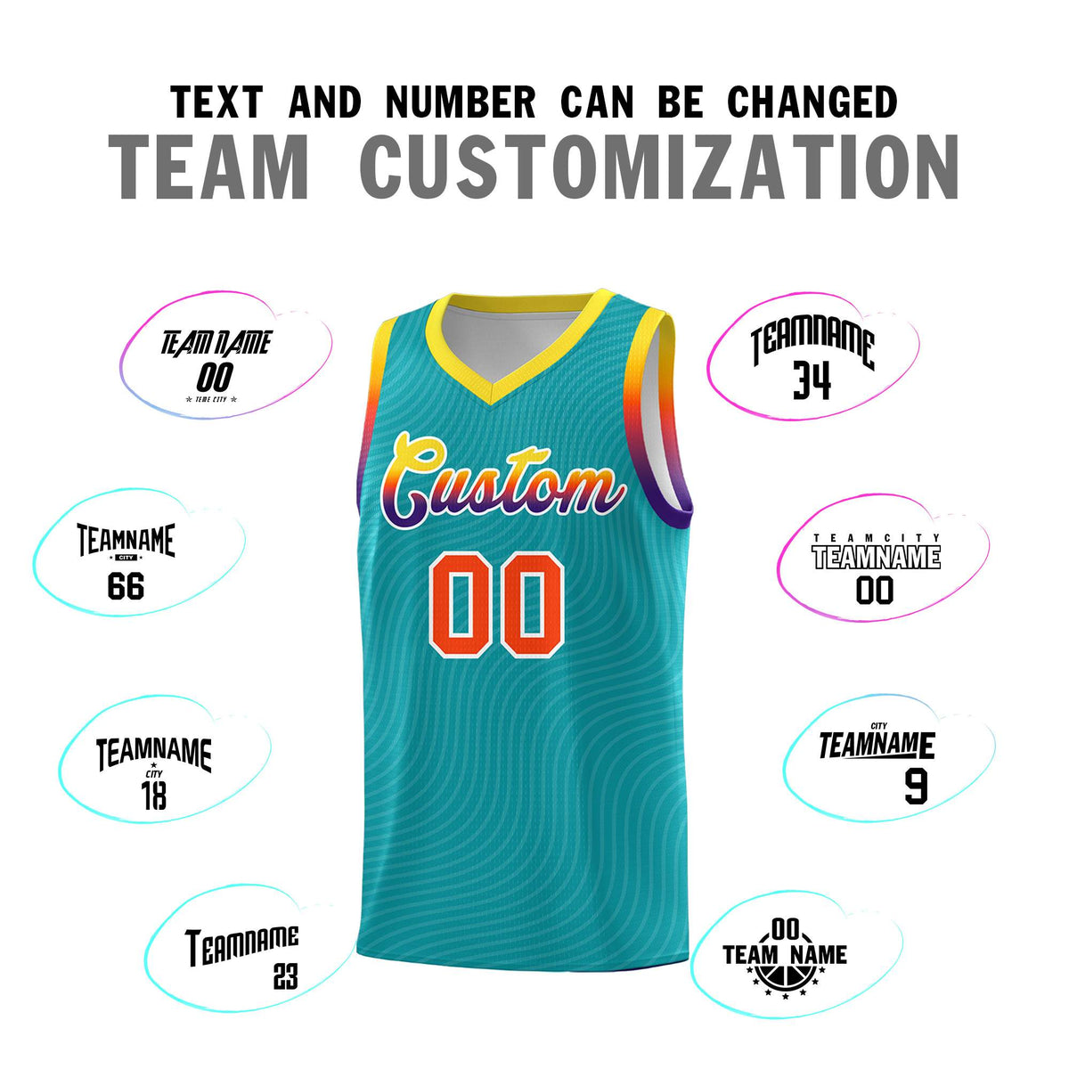 Custom Aqua Gold Wave Pattern Sports Uniform Basketball Kits