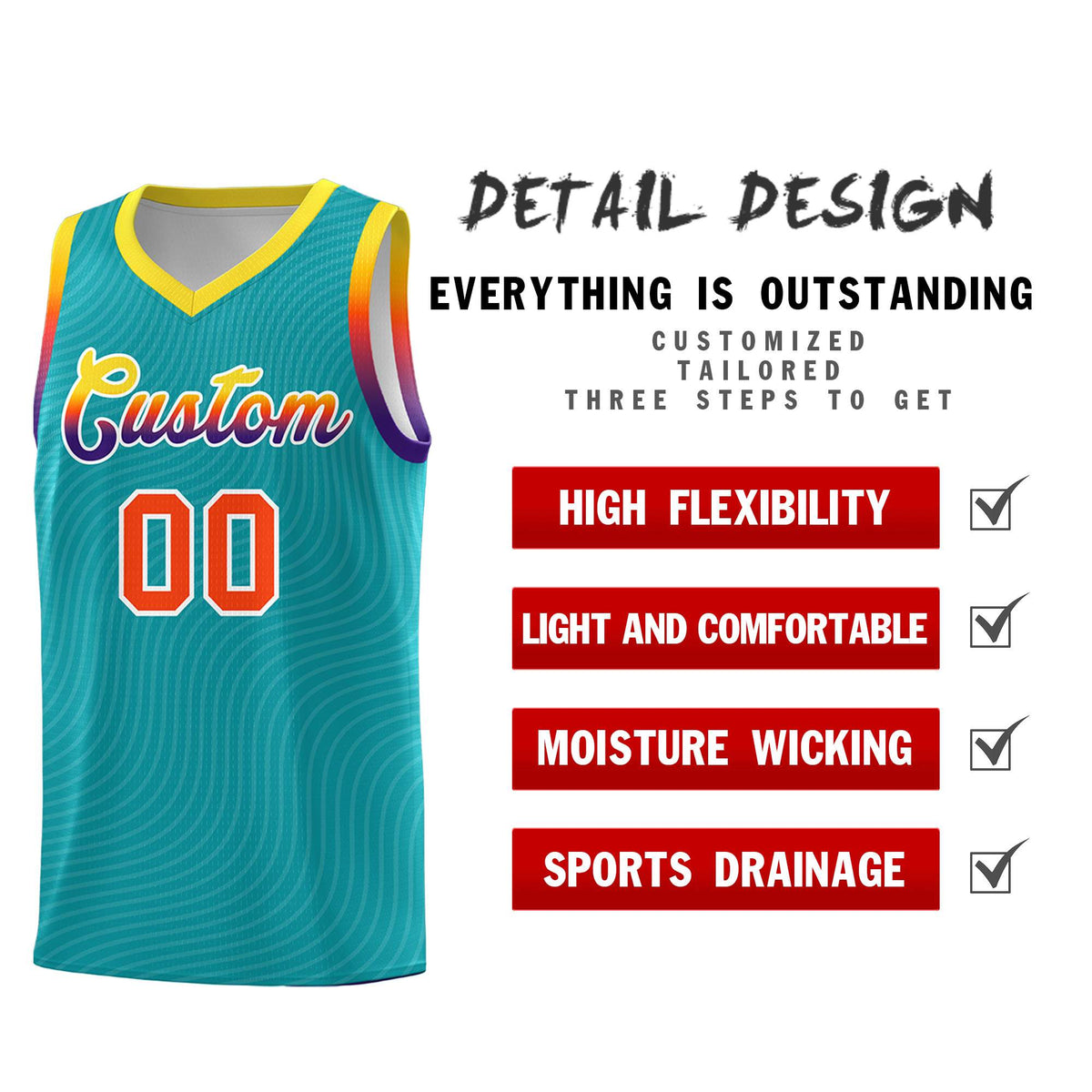 Custom Aqua Gold Wave Pattern Sports Uniform Basketball Kits