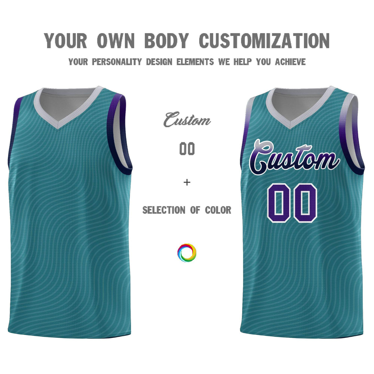 Custom Teal Gray Wave Pattern Sports Uniform Basketball Kits