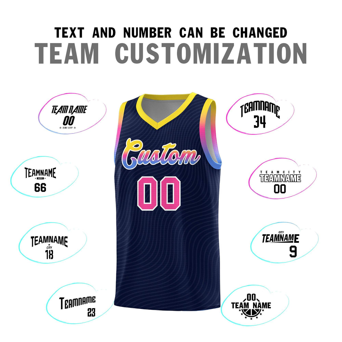 Custom Navy Gold Wave Pattern Sports Uniform Basketball Kits