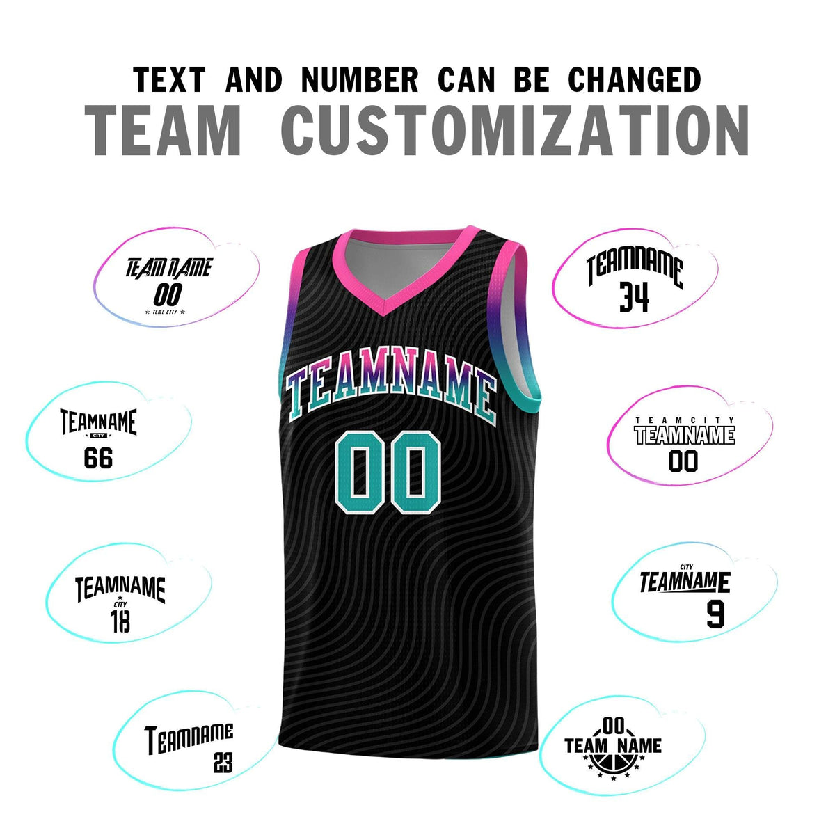 Custom Black Pink Wave Pattern Sports Uniform Basketball Kits
