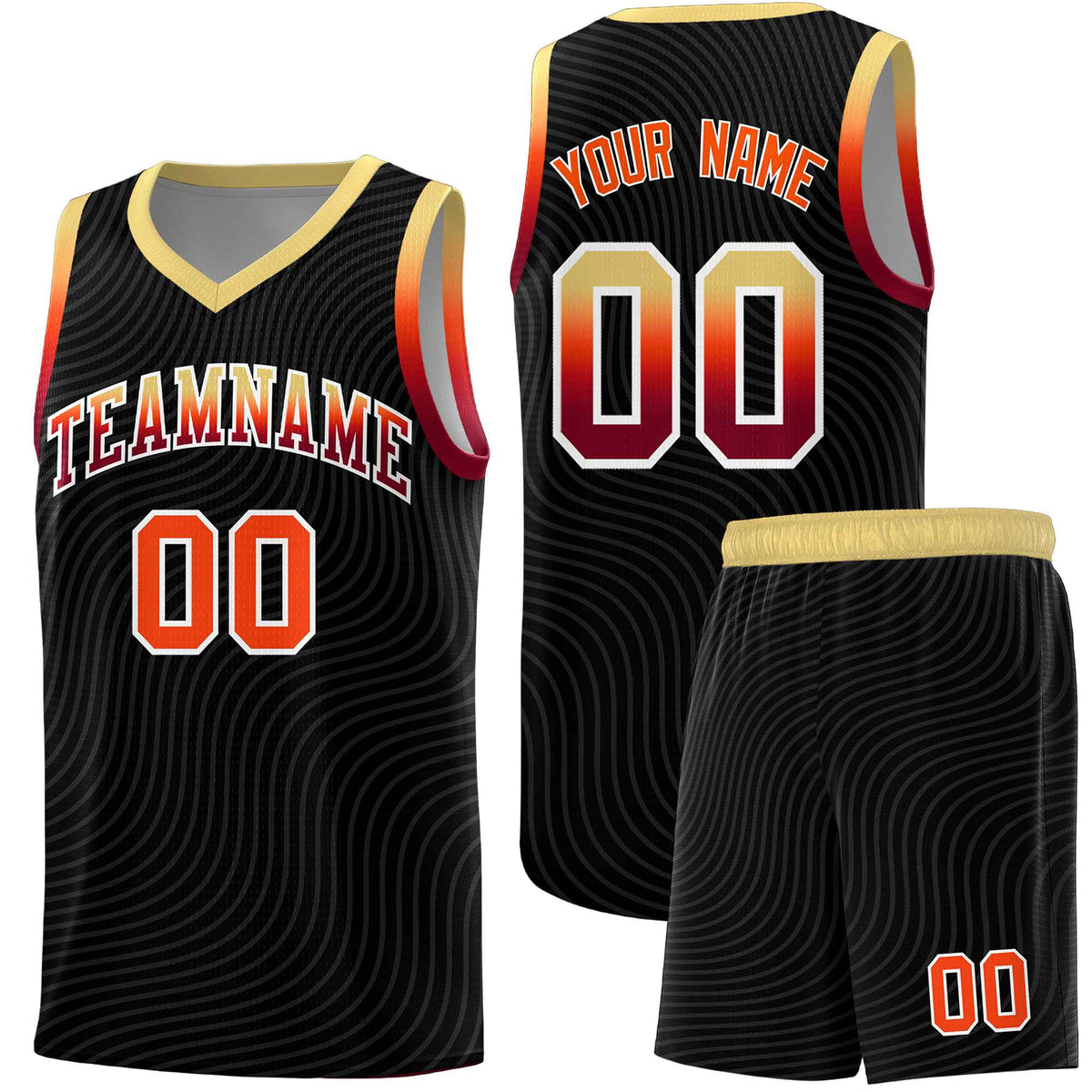 Custom Black Khaki Wave Pattern Sports Uniform Basketball Kits