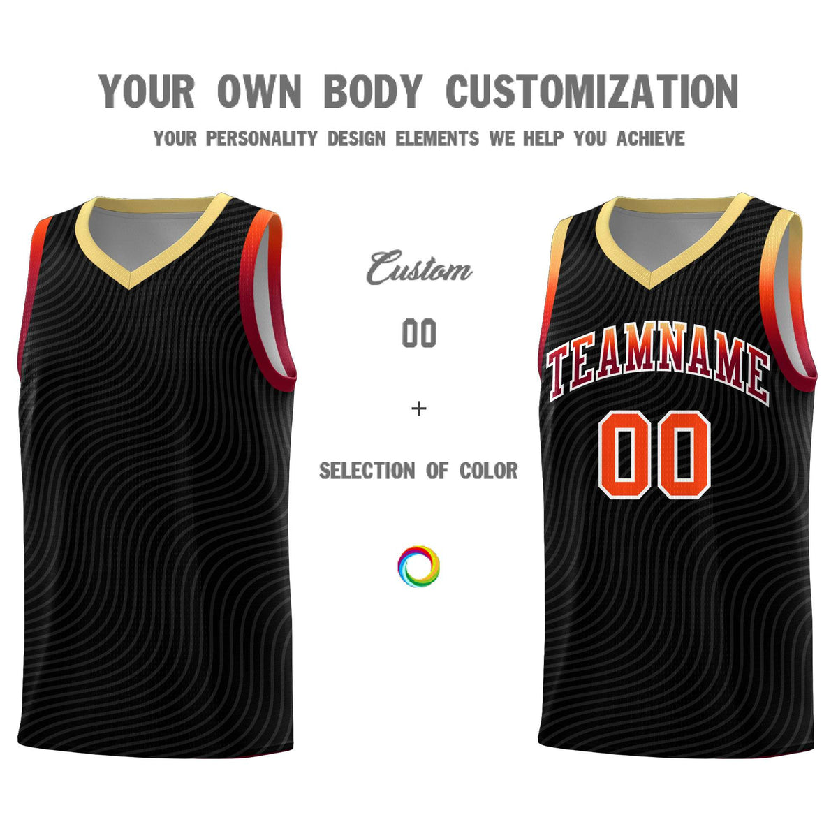 Custom Black Khaki Wave Pattern Sports Uniform Basketball Kits