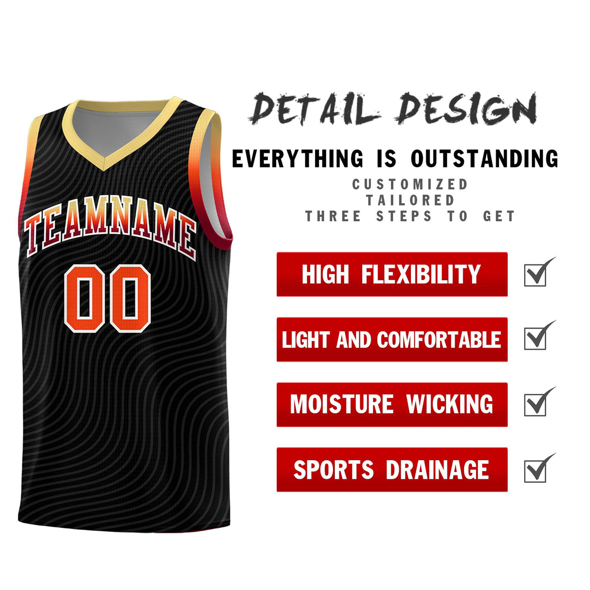 Custom Black Khaki Wave Pattern Sports Uniform Basketball Kits