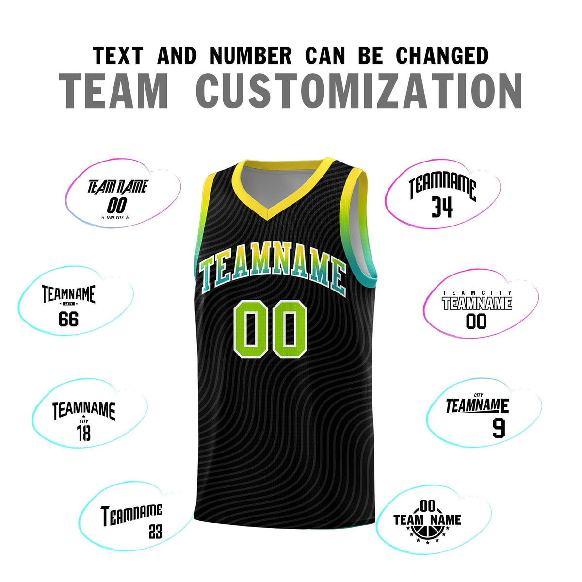 Custom Black Gold Wave Pattern Sports Uniform Basketball Kits