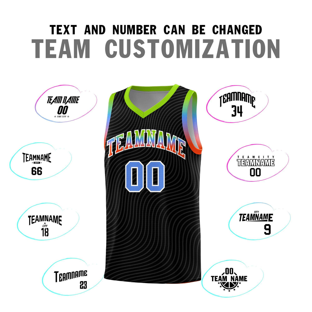Custom Black Neon Green Wave Pattern Sports Uniform Basketball Kits
