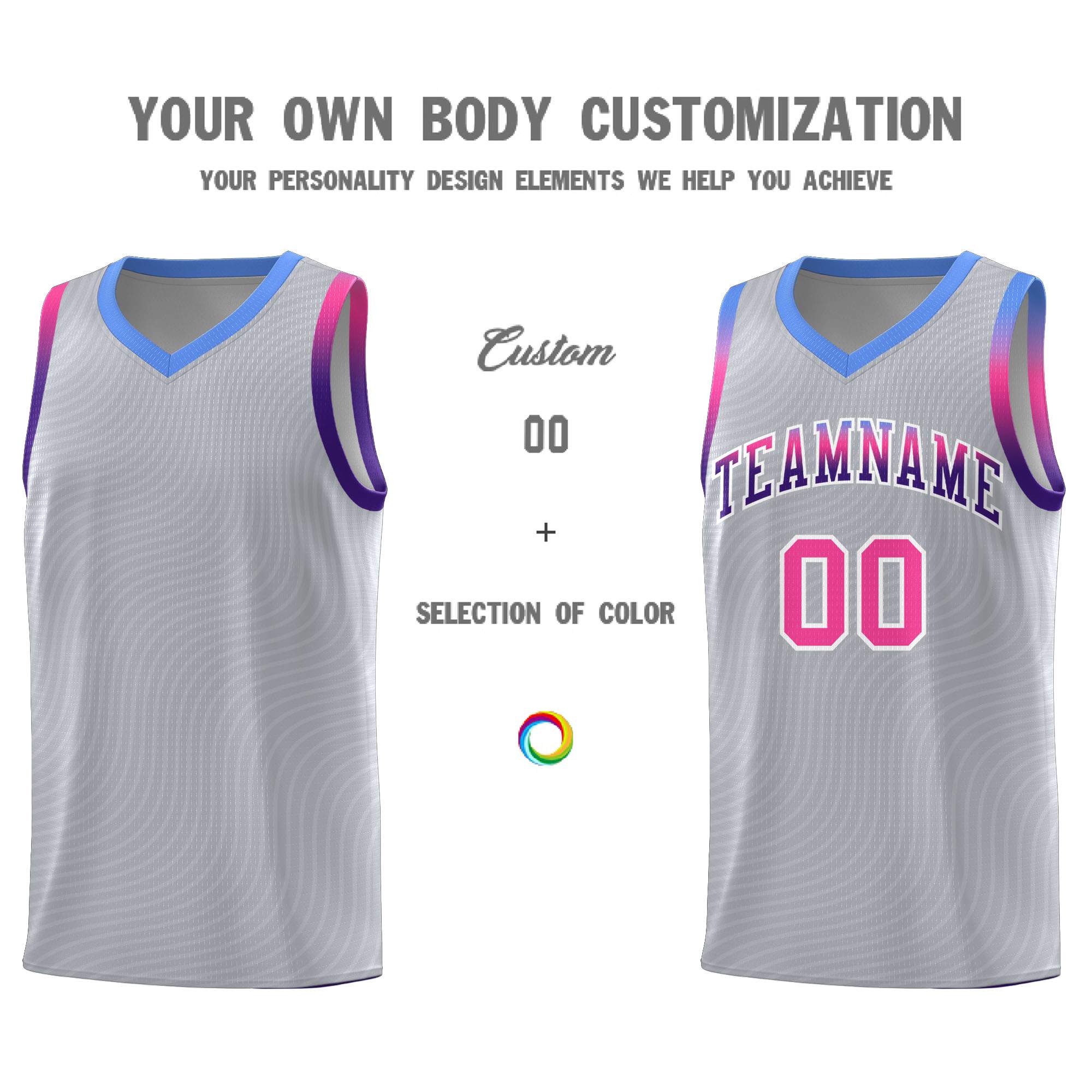 Custom Gray Light Blue Wave Pattern Sports Uniform Basketball Kits