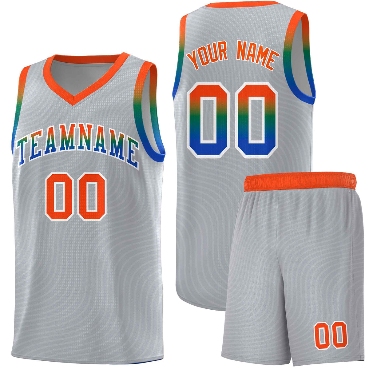 Custom Gray Orange Wave Pattern Sports Uniform Basketball Kits