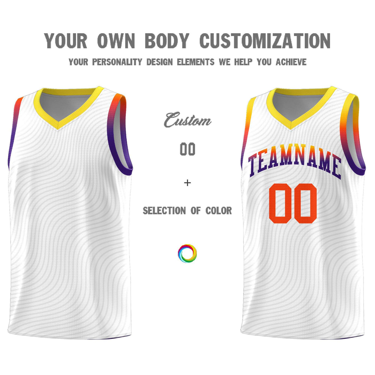 Custom White Gold Wave Pattern Sports Uniform Basketball Kits