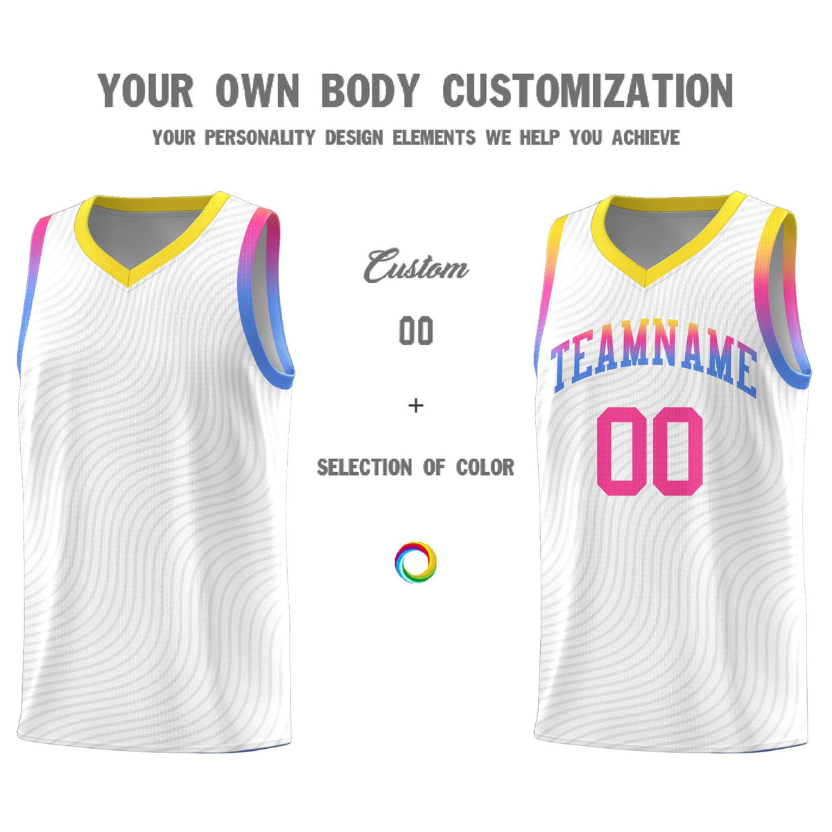Custom White Gold Wave Pattern Sports Uniform Basketball Kits