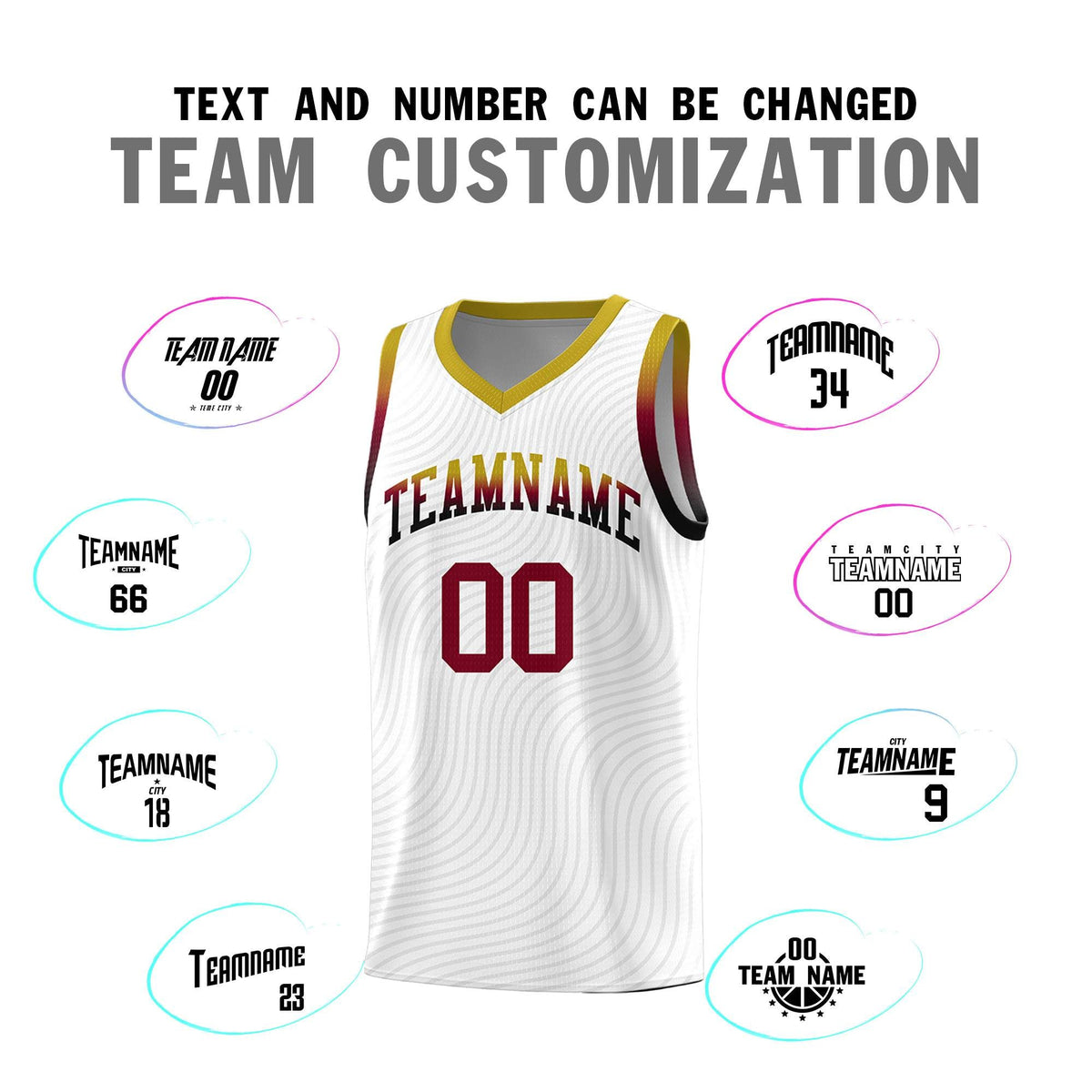 Custom White Old Gold Wave Pattern Sports Uniform Basketball Kits