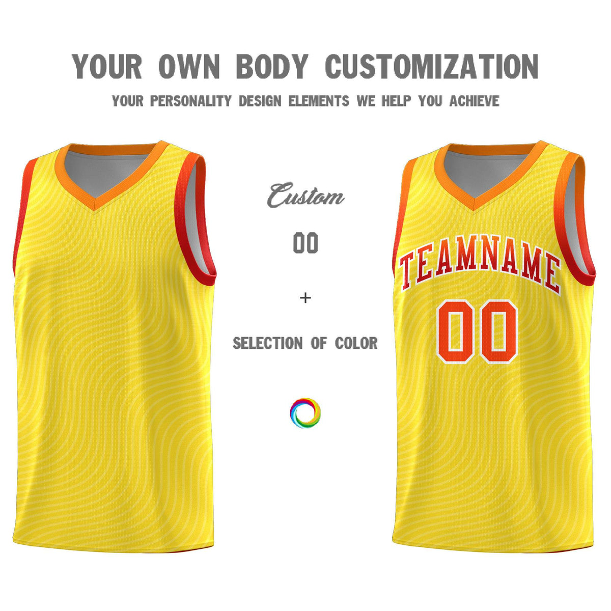Custom Gold Orange Wave Pattern Sports Uniform Basketball Kits