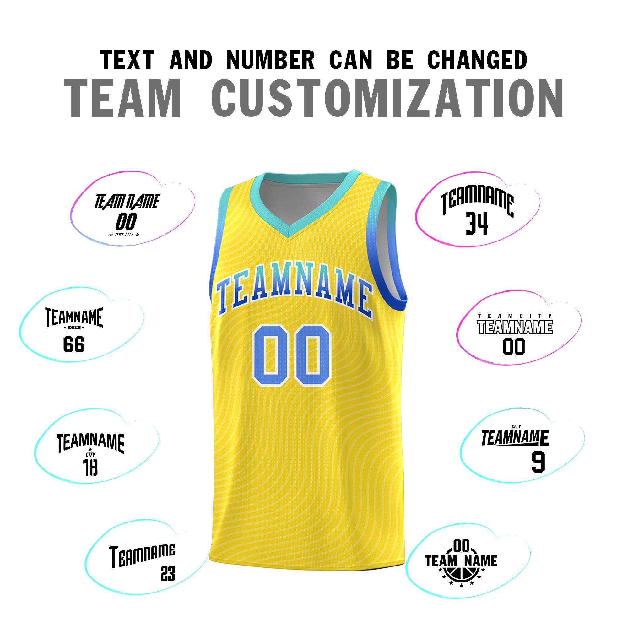 Custom Gold Bright Green Wave Pattern Sports Uniform Basketball Kits